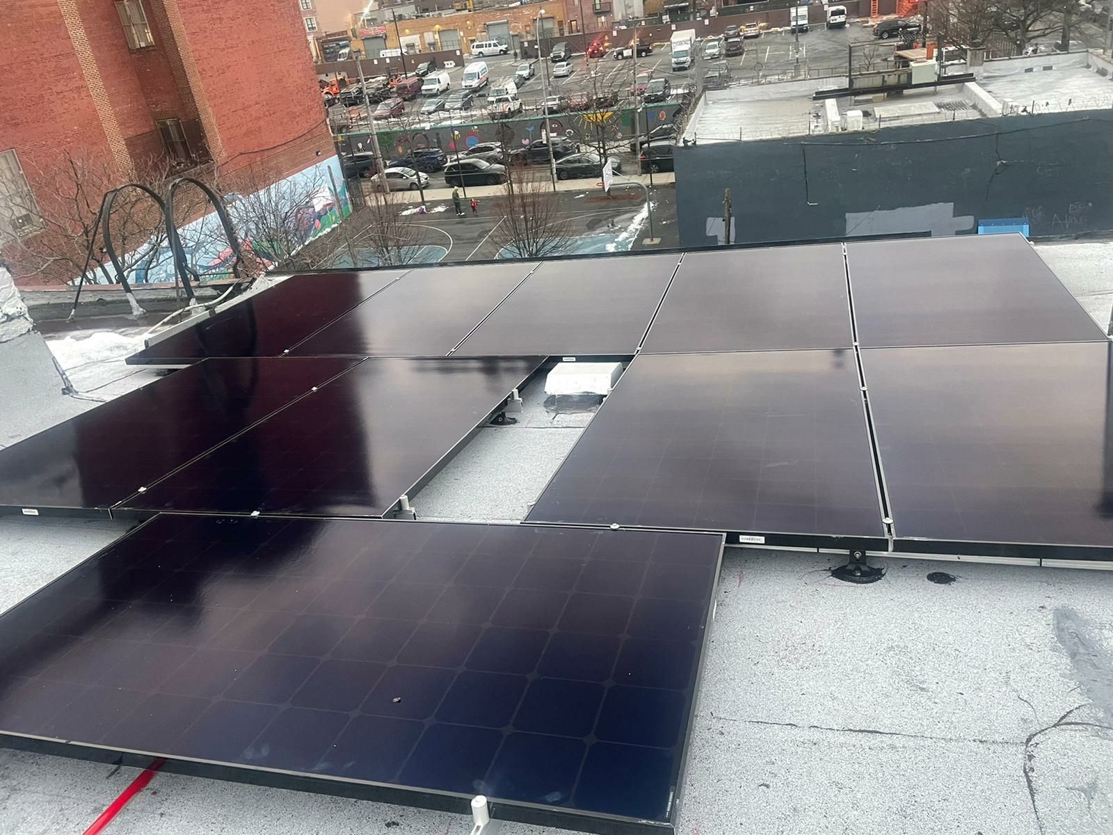 Our flat-roof solar install in nearby Williamsburg, Brooklyn
